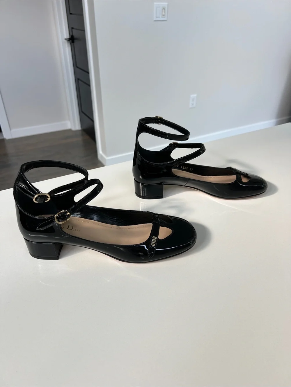 Christian Dior aime dior black patent leather ballet flats block heel 37